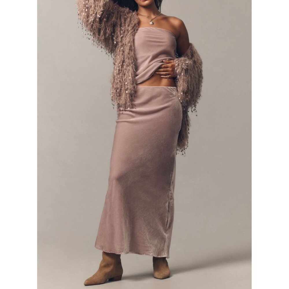 Anthropologie Tilda Maxi Slip Skirt  And Strapless Top Set Velvet Edition Size S